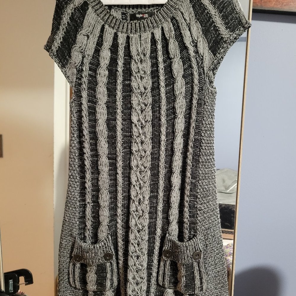 Woven Black and Grey Sweater mini Dress with Pockets